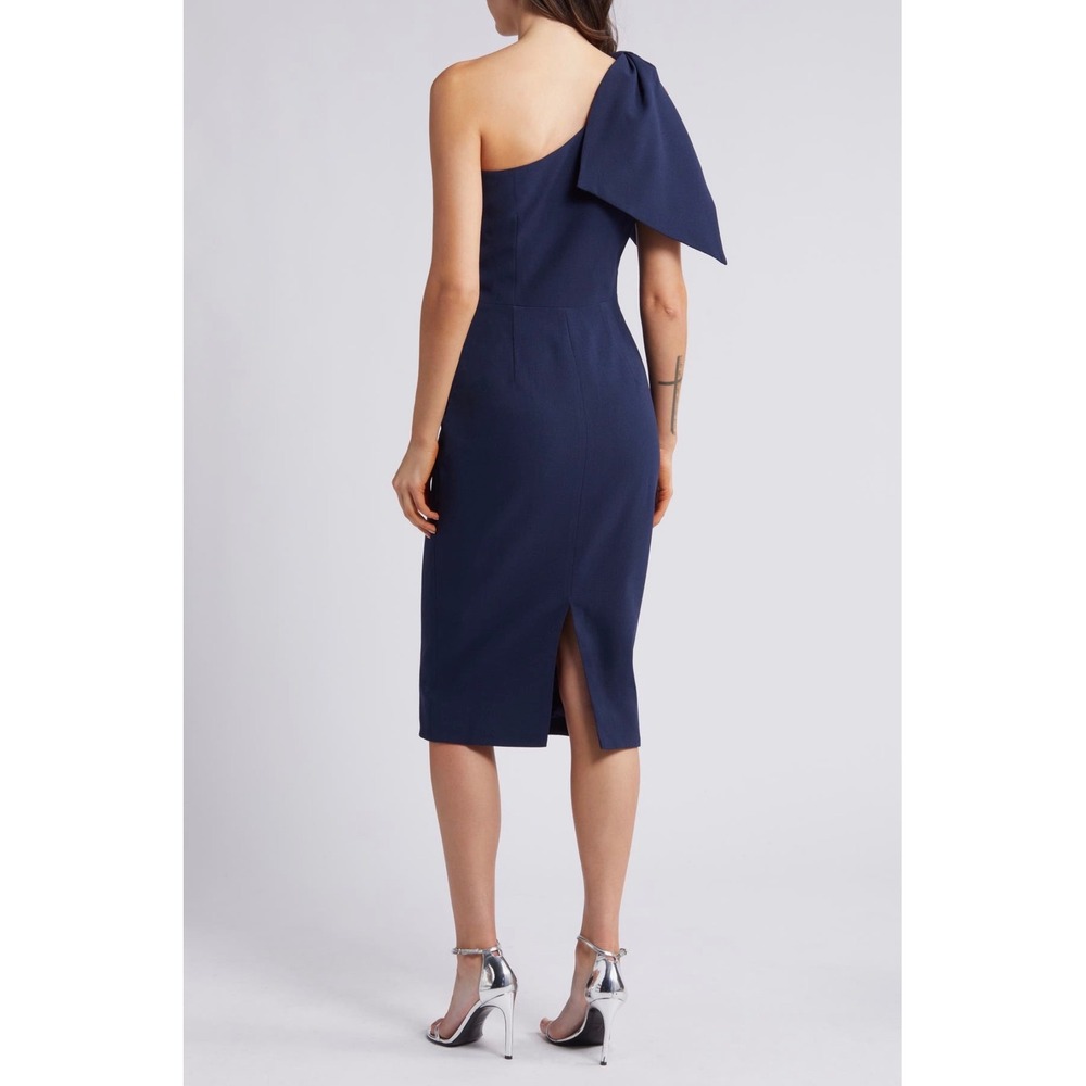 New! Dress the Population Tiffany One Shoulder Midi Dress Midnight Blue Medium - Picture 3 of 9